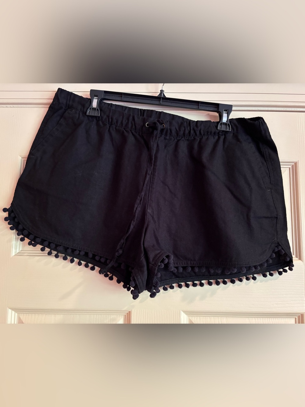 J. Crew Black High-Waist Pom-Pom Trim Linen Drawstring Shorts 2.5” Inseam